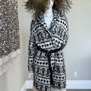 Brunello Cucinelli Black and Cream Patterned Mohair Coatigan